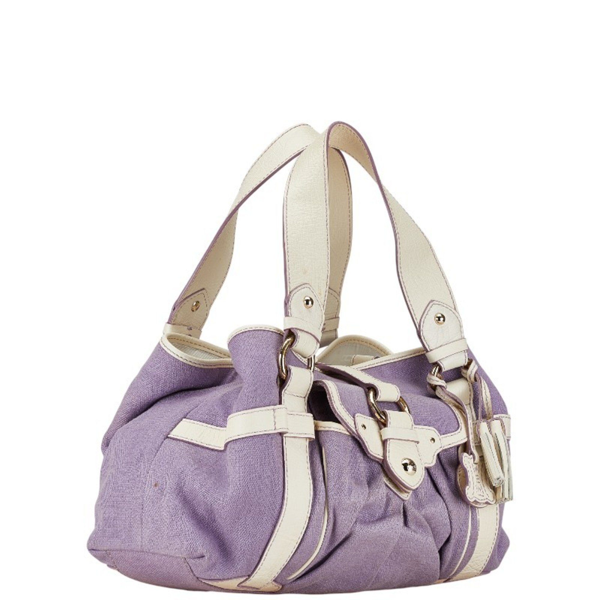 Celine handbag purple white canvas leather women's CELINE