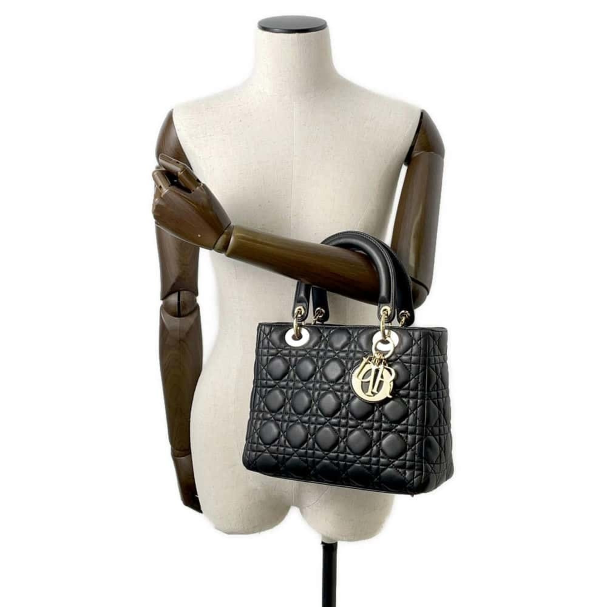 Christian Dior Handbag Lady Cannage Medium CAL44550 2way Shoulder Black