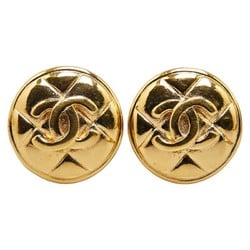 Chanel Coco Mark Matelasse Round Earrings Gold Plated Women's CHANEL