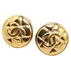 Chanel Coco Mark Matelasse Round Earrings Gold Plated Women's CHANEL