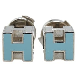 Hermes Cage d'Ache H Cube Earrings Silver Light Blue Metal Women's HERMES