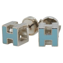 Hermes Cage d'Ache H Cube Earrings Silver Light Blue Metal Women's HERMES