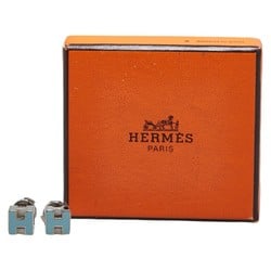 Hermes Cage d'Ache H Cube Earrings Silver Light Blue Metal Women's HERMES