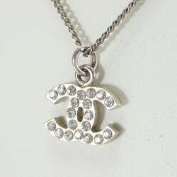 Chanel 06V Coco Mark Necklace Silver Rhinestone Pendant Women's EEM 0726-E14