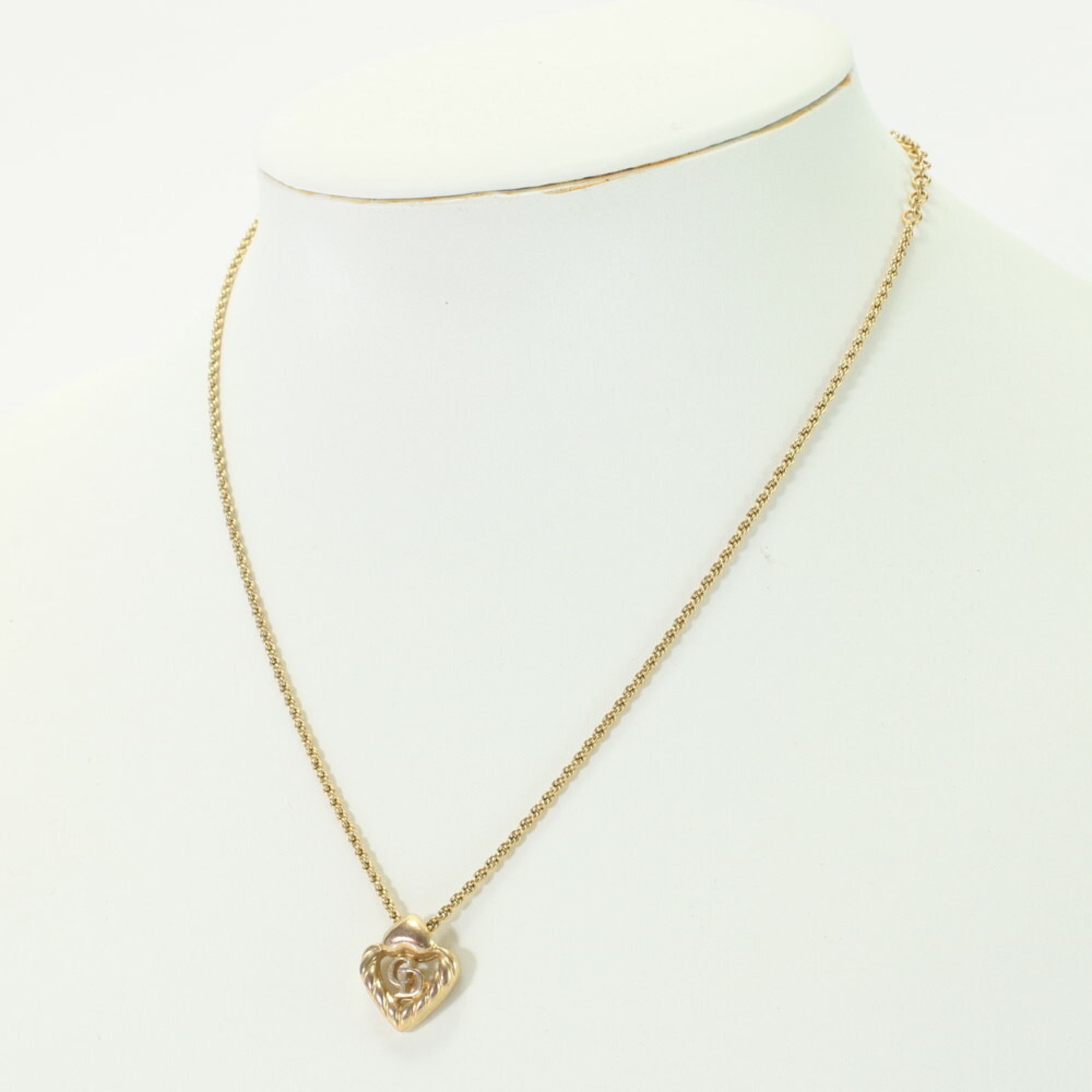 Christian Dior Heart Motif CD Necklace Gold Pendant Women's EEM 0731-E1