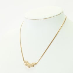 Christian Dior Leaf Motif Rhinestone Necklace Gold Women's EEM 0726-E8