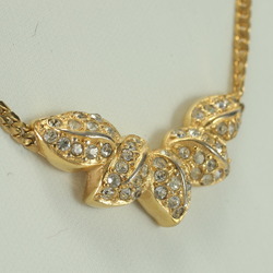 Christian Dior Leaf Motif Rhinestone Necklace Gold Women's EEM 0726-E8