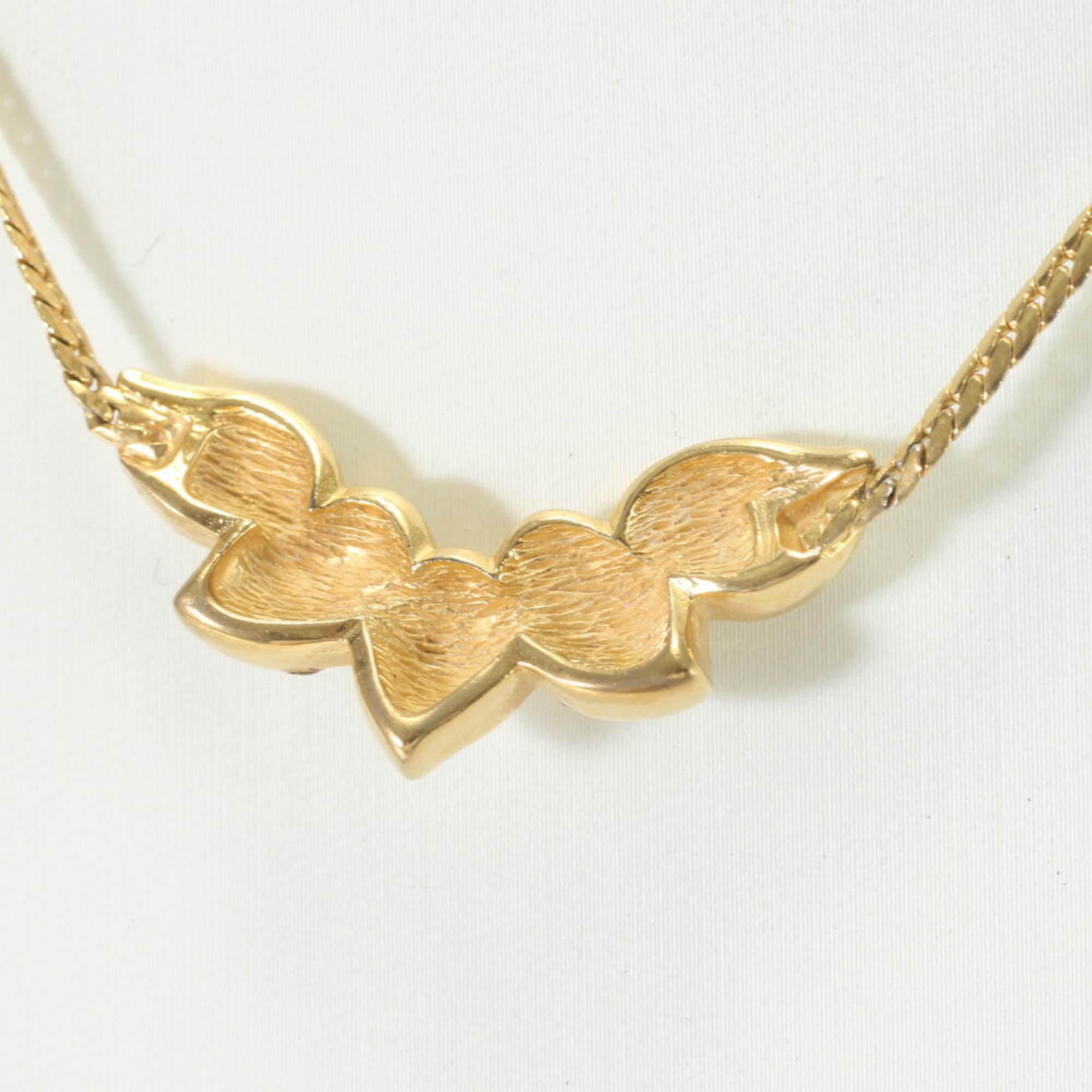 Christian Dior Leaf Motif Rhinestone Necklace Gold Women's EEM 0726-E8