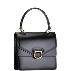 CELINE Double Flap Handbag Black Leather Women's