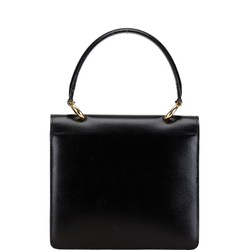 CELINE Double Flap Handbag Black Leather Women's