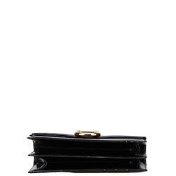 CELINE Double Flap Handbag Black Leather Women's