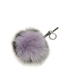 FENDI Bag Charm Keychain Pompom Black Purple Fur Women's