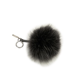 FENDI Bag Charm Keychain Pompom Black Purple Fur Women's