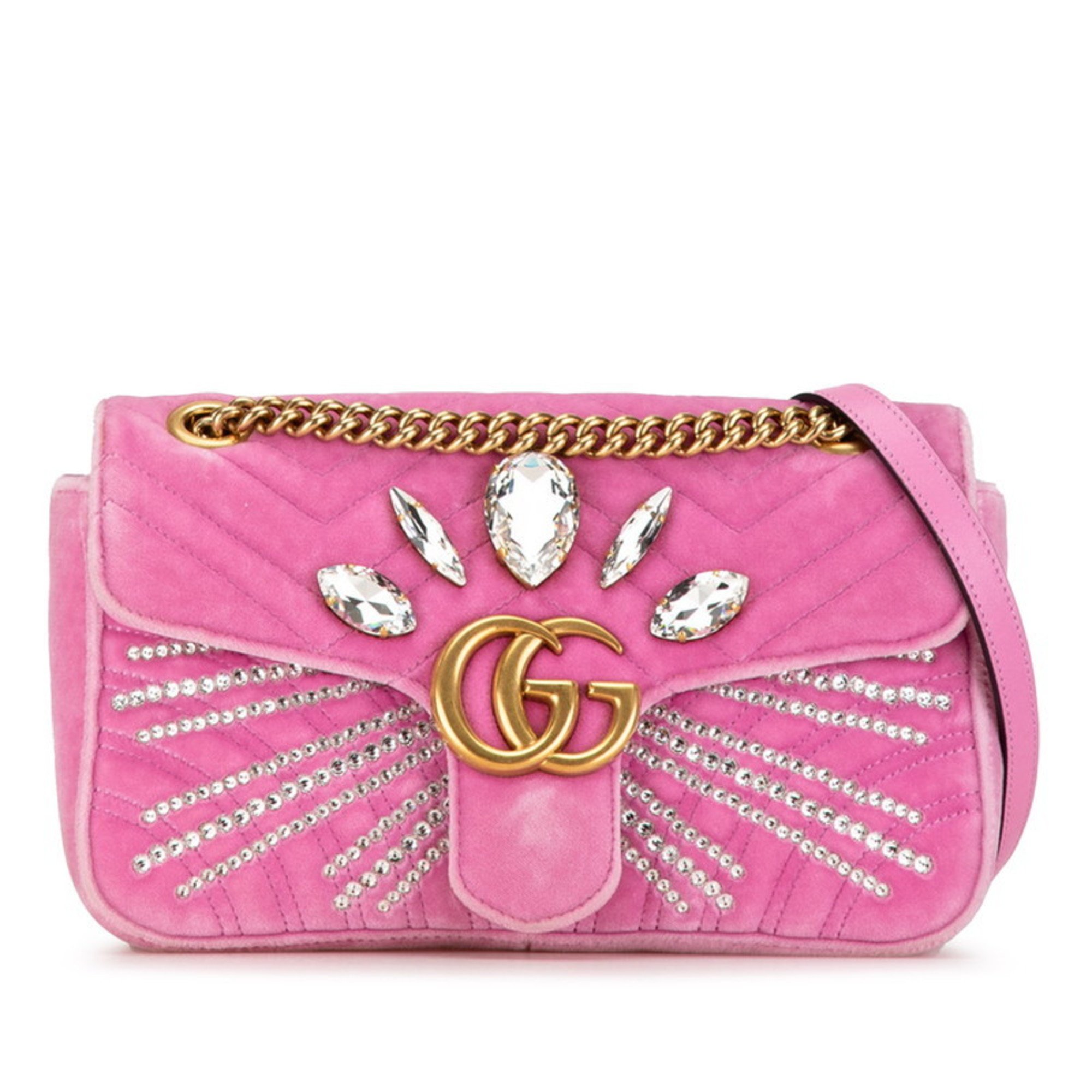 Gucci GG Marmont Crystal Jewel Chain Shoulder Bag 443497 Pink Velvet Women's GUCCI