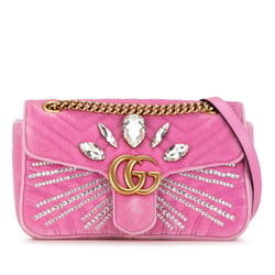 Gucci GG Marmont Crystal Jewel Chain Shoulder Bag 443497 Pink Velvet Women's GUCCI