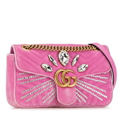 Gucci GG Marmont Crystal Jewel Chain Shoulder Bag 443497 Pink Velvet Women's GUCCI