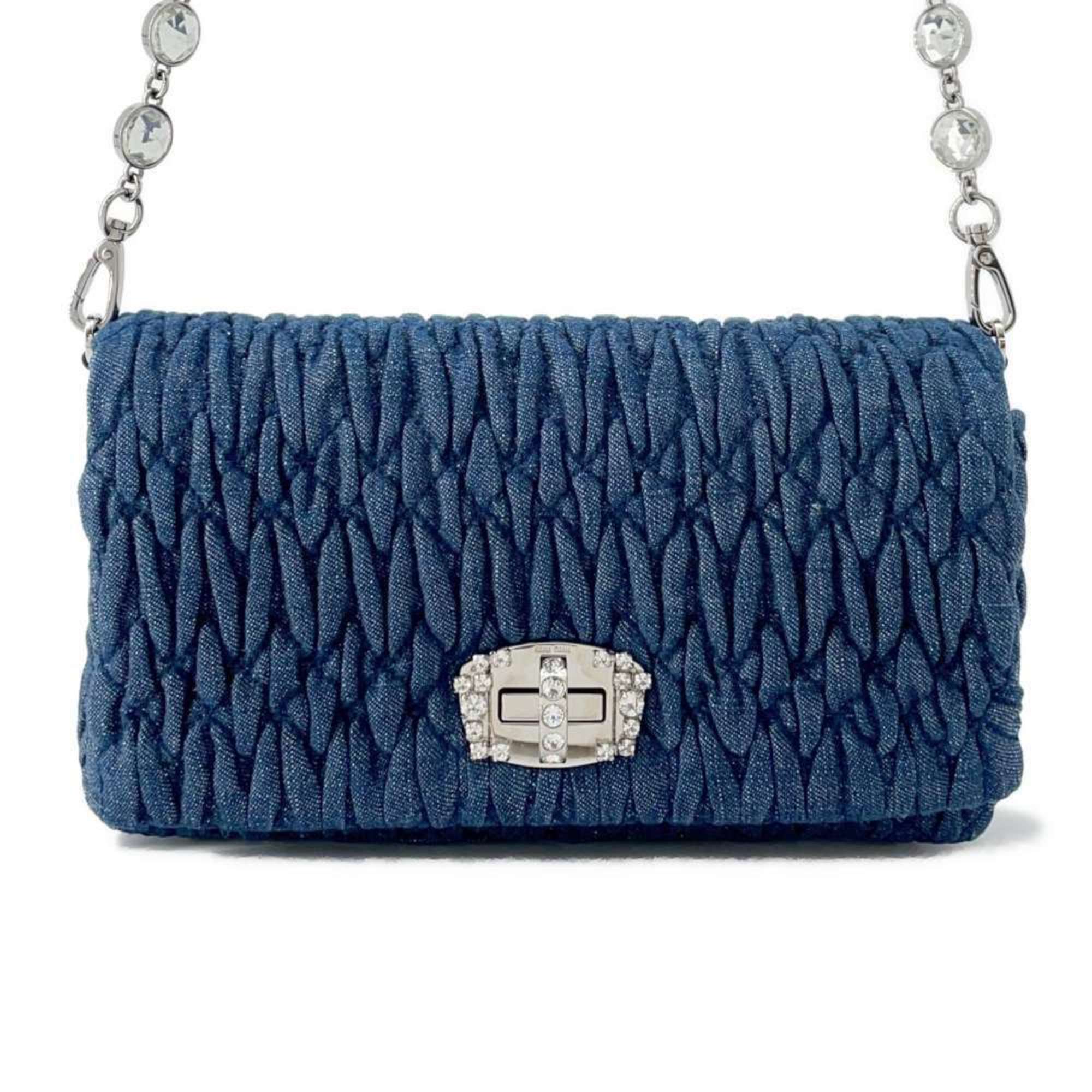 Miu Miu Miu Shoulder Bag Matelasse Crystal Jewel Denim 5BH012 MIUMIU