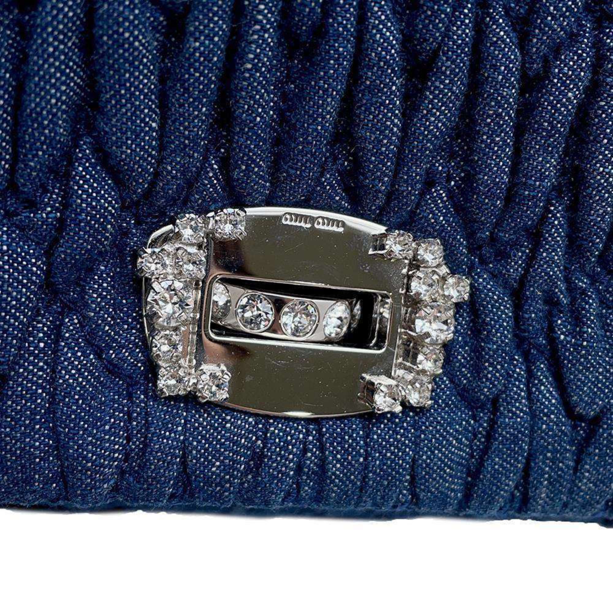 Miu Miu Miu Shoulder Bag Matelasse Crystal Jewel Denim 5BH012 MIUMIU