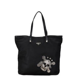 Prada Triangle Plate Metal Skull Tote Bag Shoulder Black Nylon Saffiano Leather Women's PRADA