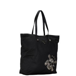 Prada Triangle Plate Metal Skull Tote Bag Shoulder Black Nylon Saffiano Leather Women's PRADA