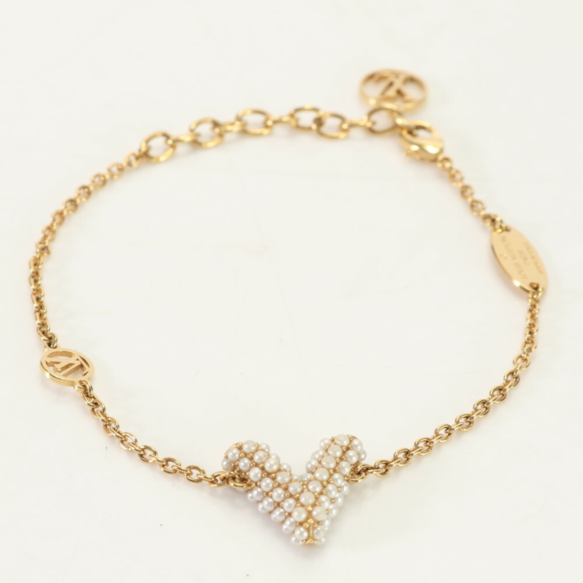 Louis Vuitton LV Bracelet Essential V Pearl M68361 Gold Women's ERM 0731-R15