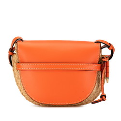 LOEWE Anagram Gate Shoulder Bag Beige Orange Raffia Leather Women's