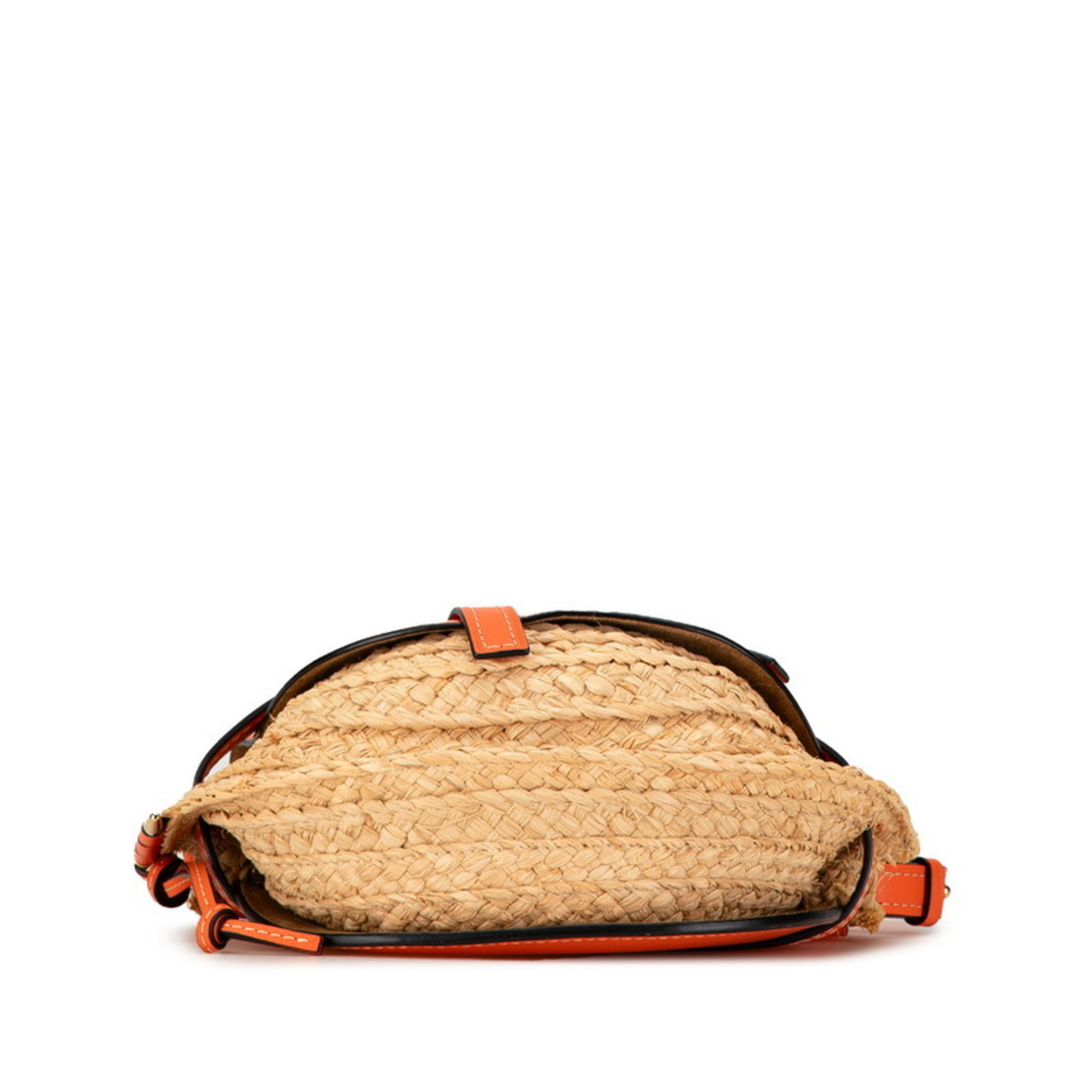 LOEWE Anagram Gate Shoulder Bag Beige Orange Raffia Leather Women's