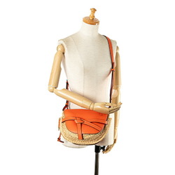 LOEWE Anagram Gate Shoulder Bag Beige Orange Raffia Leather Women's