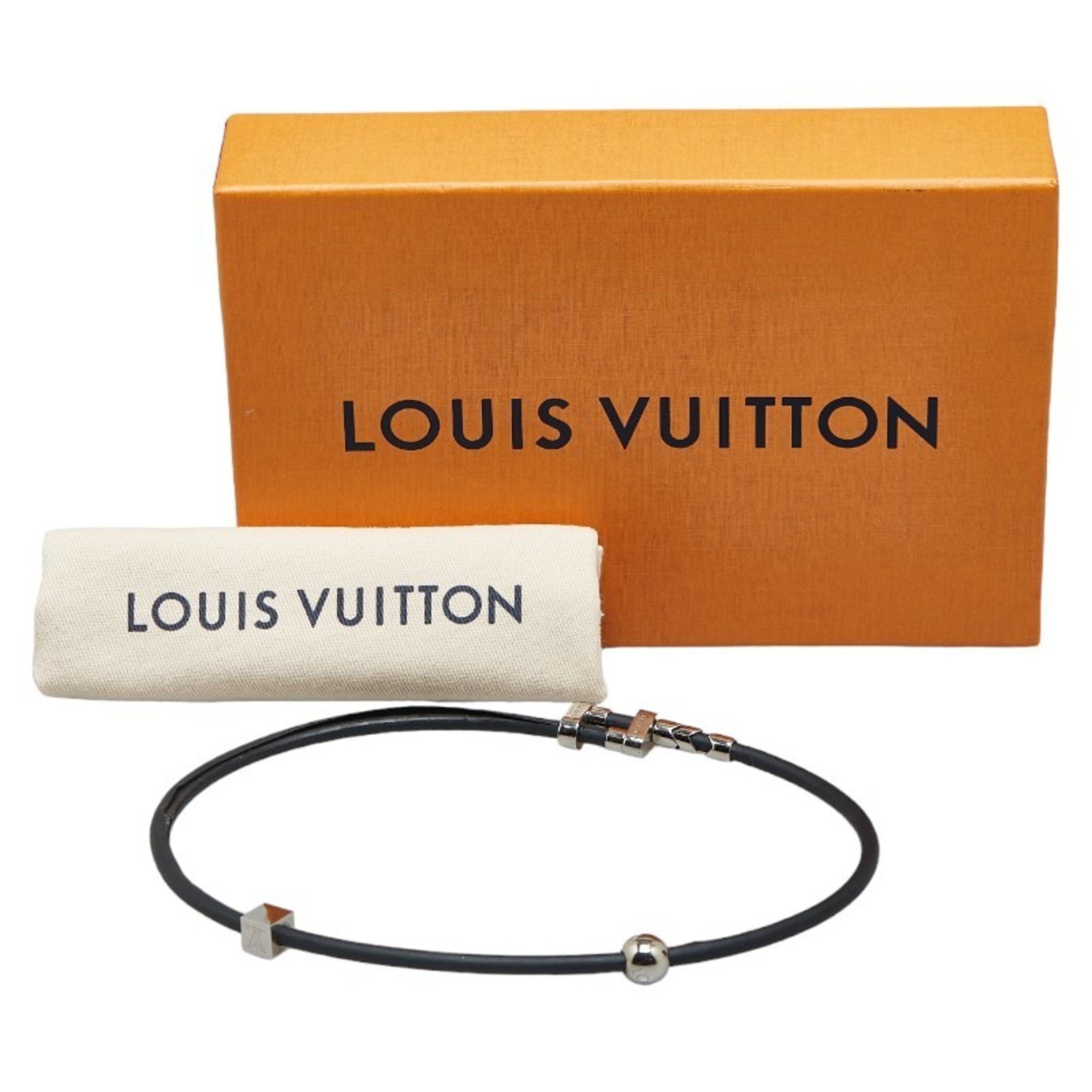 Louis Vuitton Cordage Choker Necklace MP1682 Black Leather Women's LOUIS VUITTON