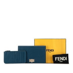 FENDI Peekaboo Selleria Long Wallet Billfold Blue Leather Women's