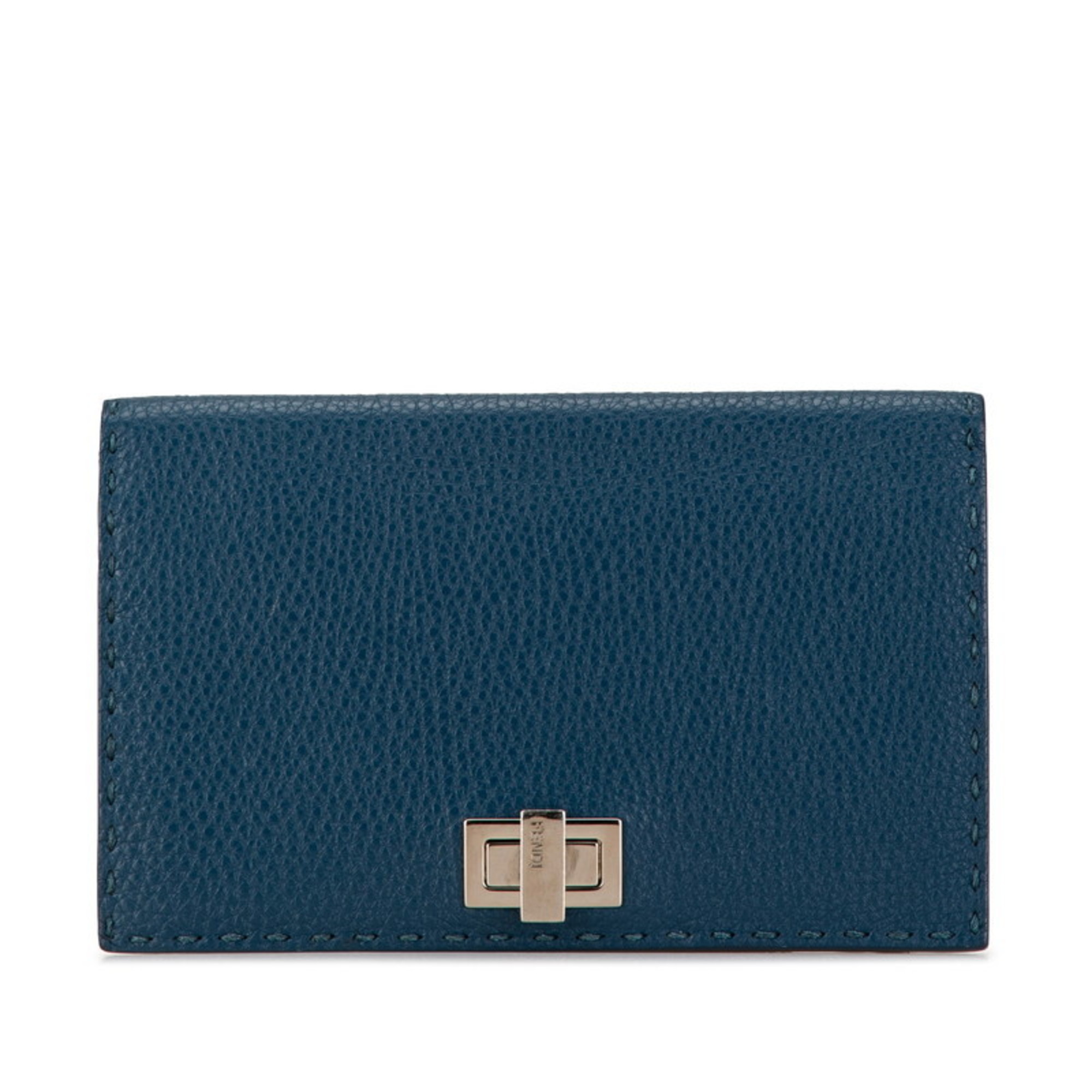 FENDI Peekaboo Selleria Long Wallet Billfold Blue Leather Women's