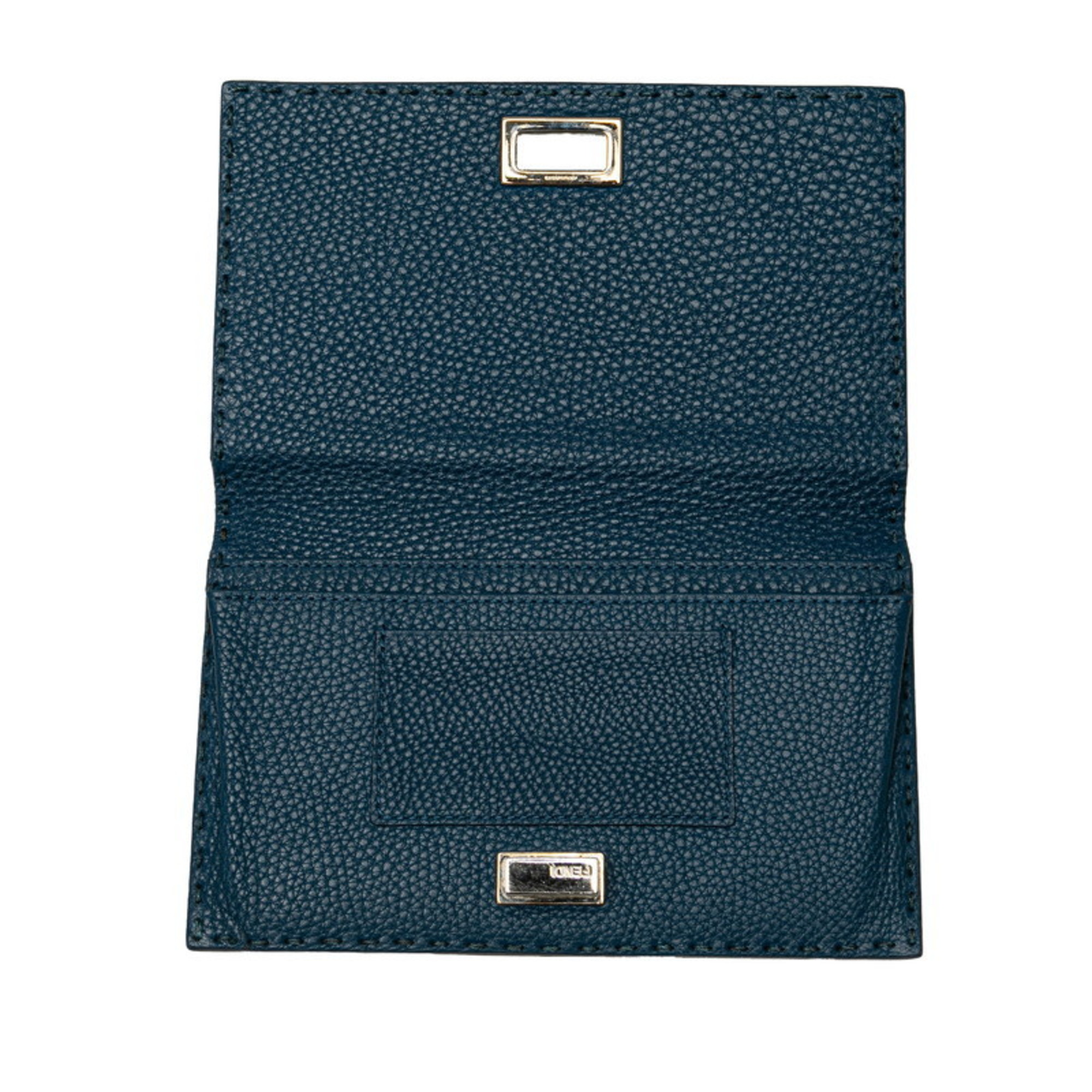 FENDI Peekaboo Selleria Long Wallet Billfold Blue Leather Women's