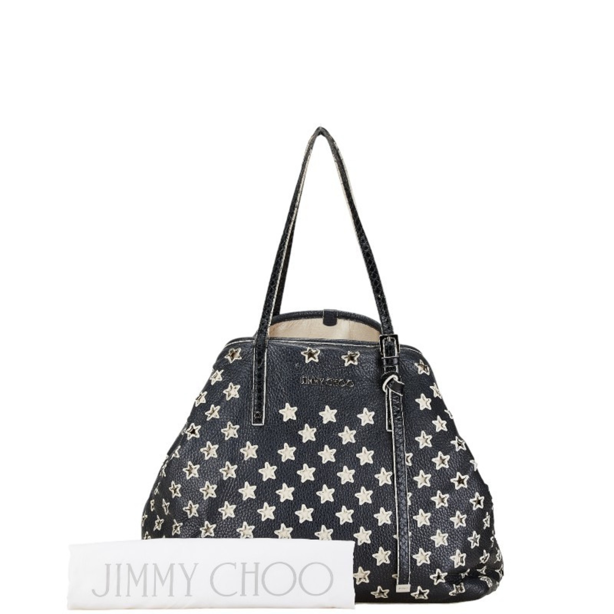 Jimmy Choo Star Handbag Tote Bag Black White Leather Women's JIMMY CHOO