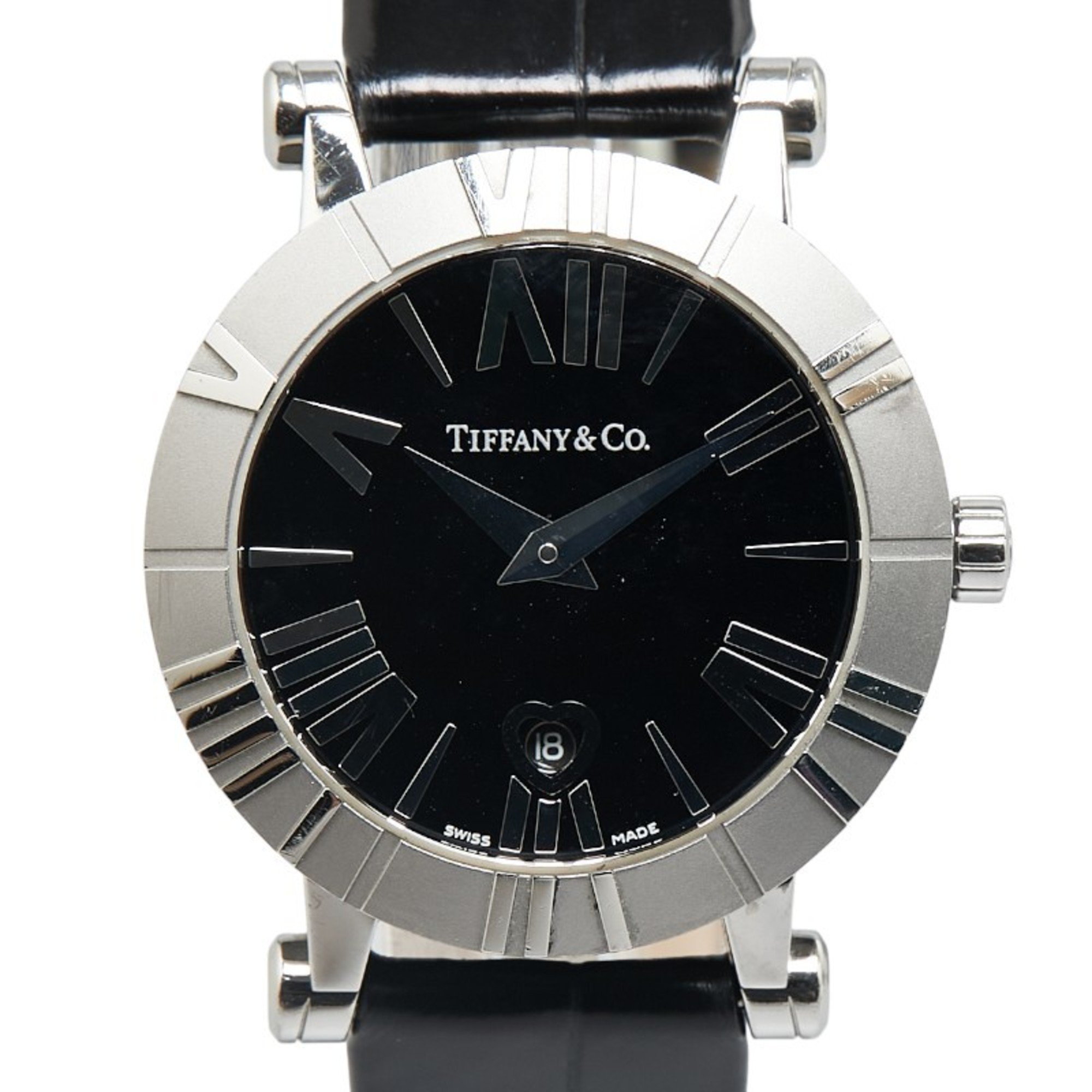 Tiffany Atlas Watch Z1300 Quartz Black Dial Stainless Steel Leather Ladies TIFFANY&Co.