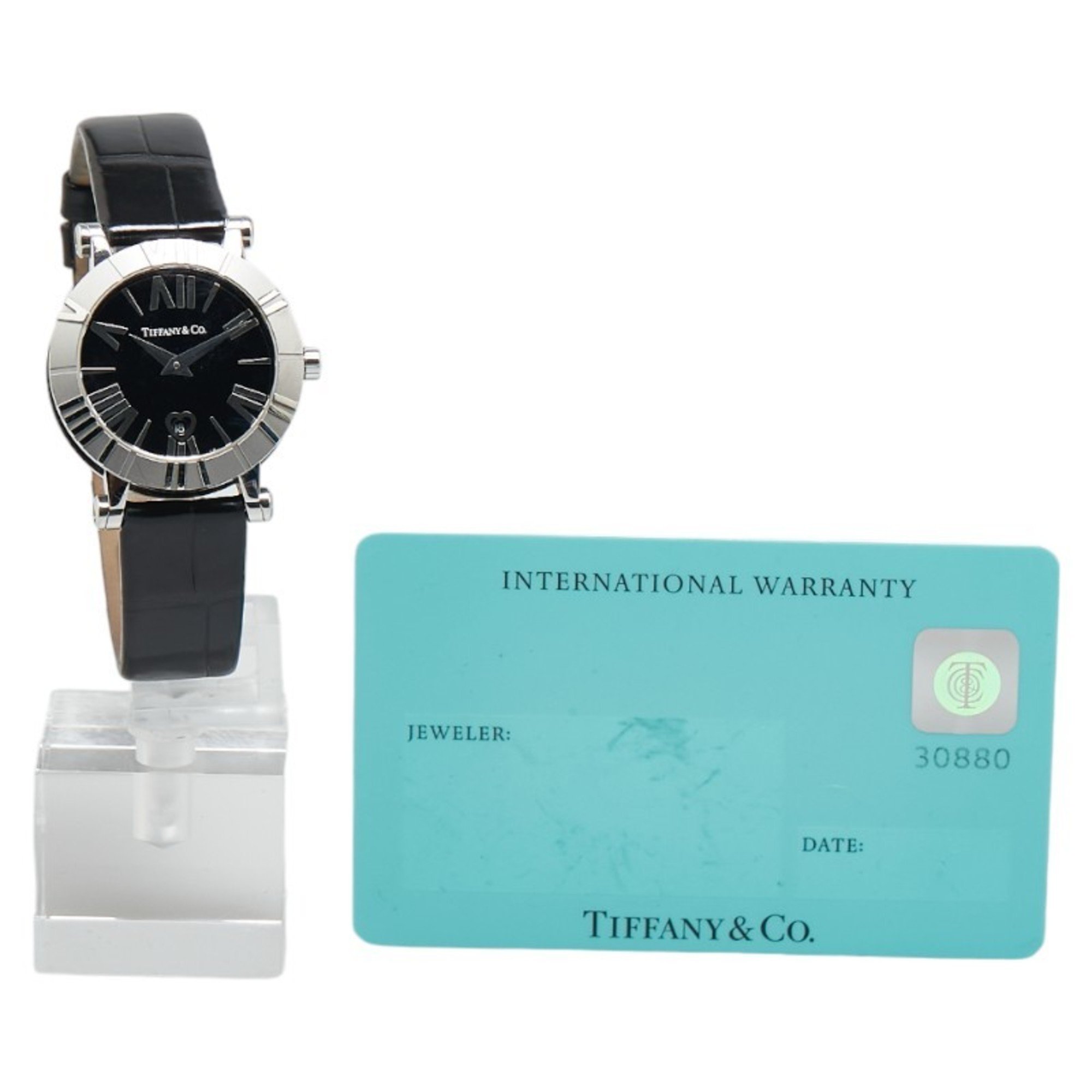 Tiffany Atlas Watch Z1300 Quartz Black Dial Stainless Steel Leather Ladies TIFFANY&Co.