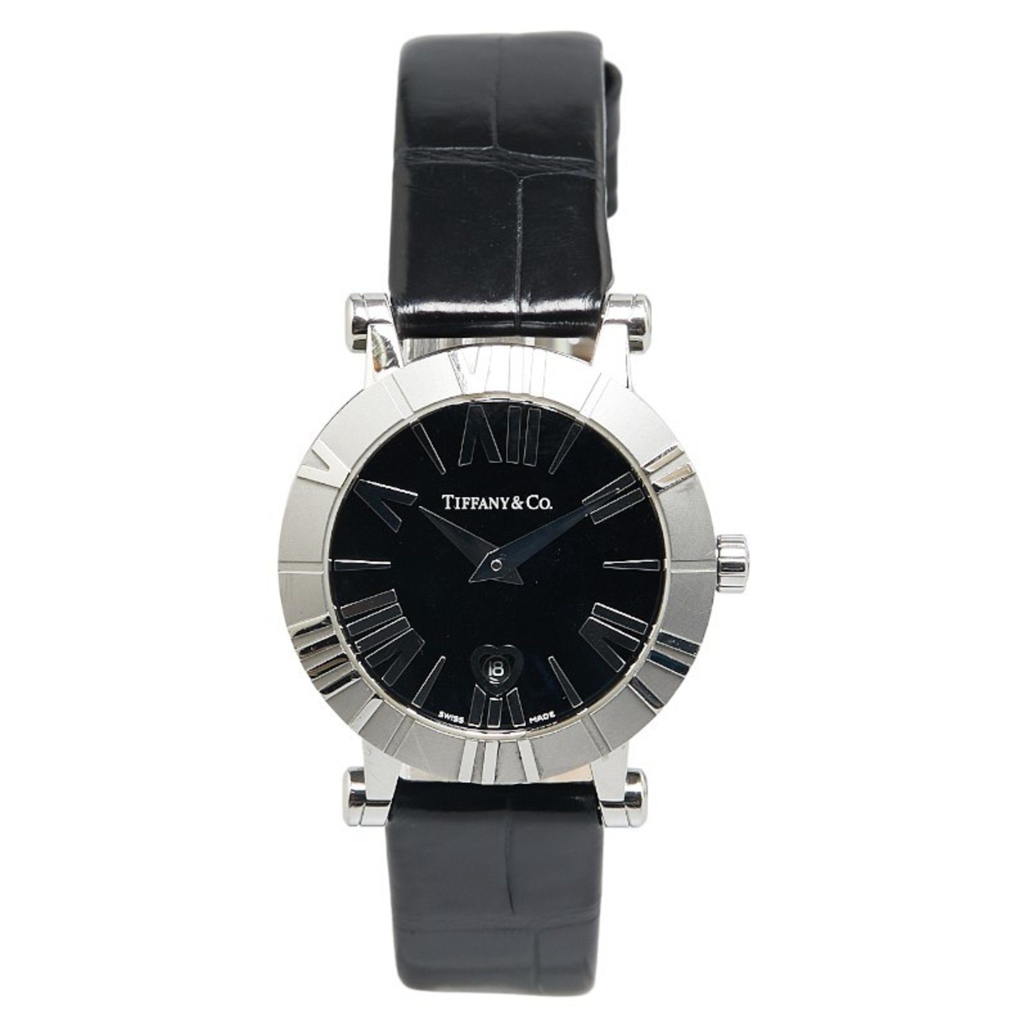 Tiffany Atlas Watch Z1300 Quartz Black Dial Stainless Steel Leather Ladies TIFFANY&Co.