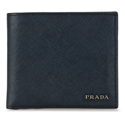 PRADA Bi-fold Compact Wallet Navy Leather Women's