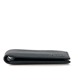 PRADA Bi-fold Compact Wallet Navy Leather Women's