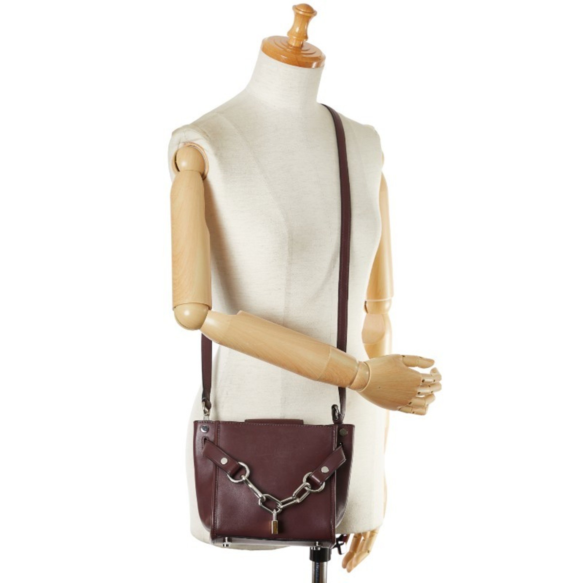 Alexander Wang Chain Shoulder Bag Wine Red Silver Leather Women's