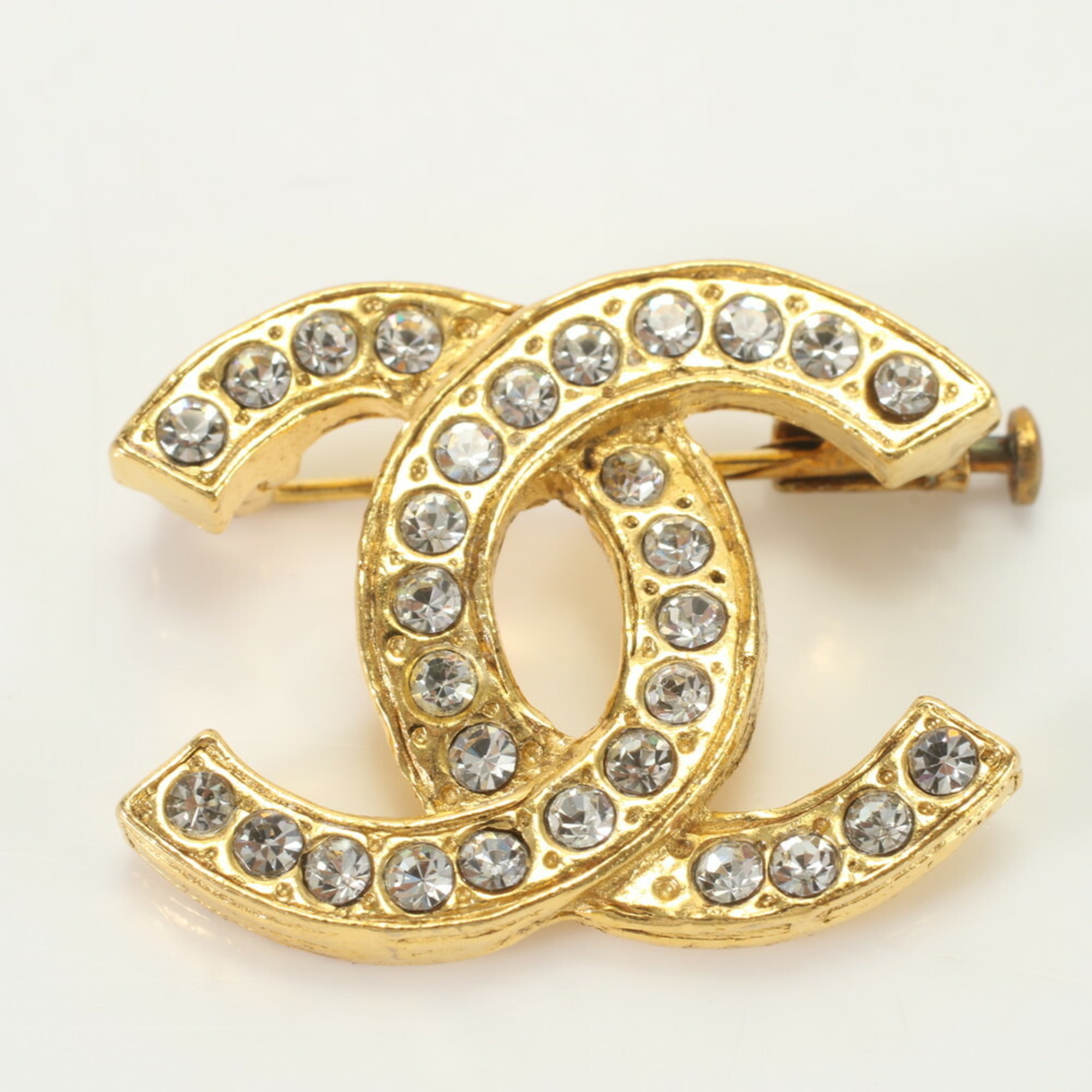 Chanel Coco Mark Brooch Gold Rhinestone Women's ERM 0731-R21