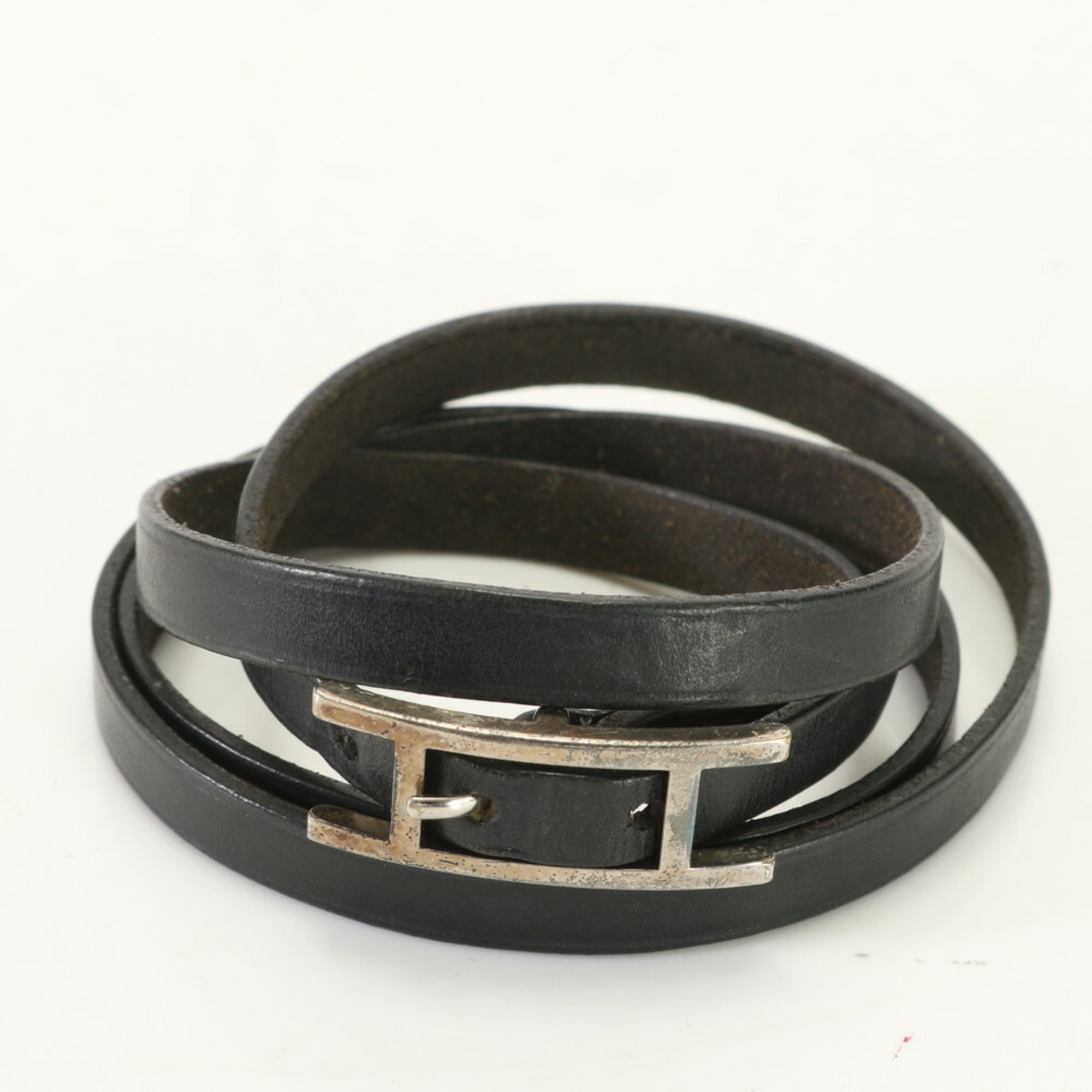 Hermes Api 3 Leather Bracelet Choker Black Women's ERM 0731-R12