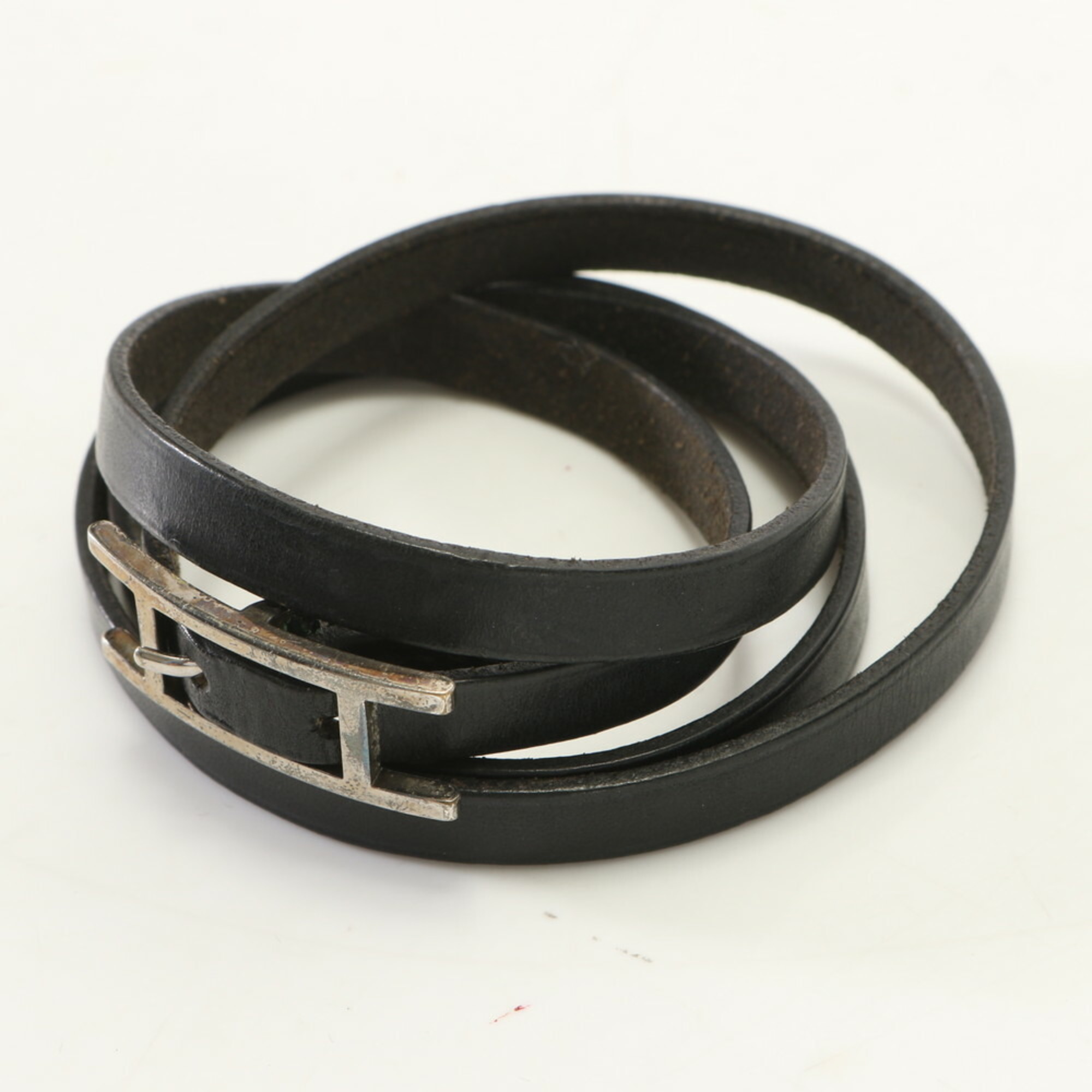 Hermes Api 3 Leather Bracelet Choker Black Women's ERM 0731-R12