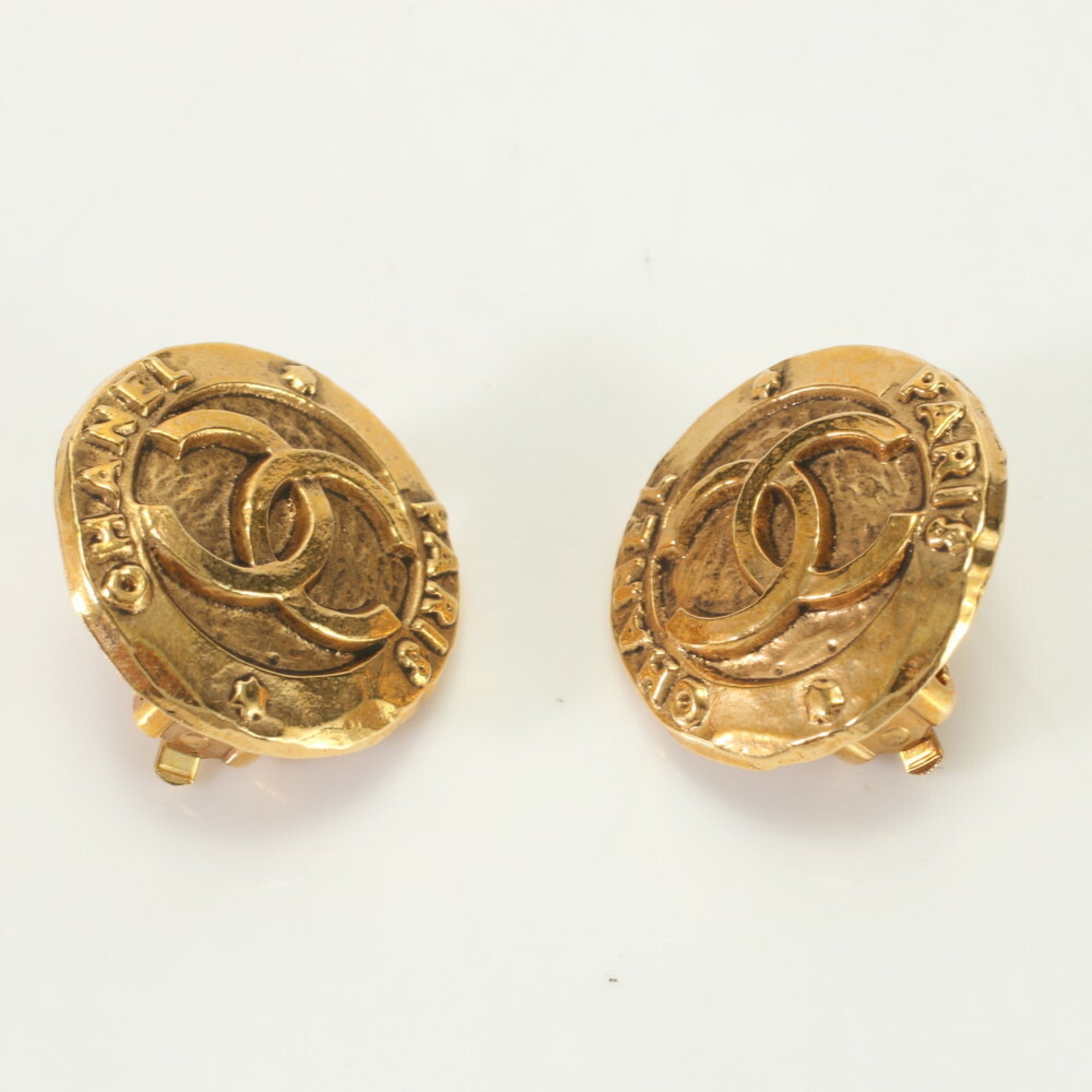 Chanel 28 2820 Coco Mark Circle Earrings Gold Women's EEM 0726-E5