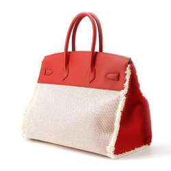 Hermes Birkin 35 Fray Rouge Coeur Swift Handbag Twill Ash Z Stamp