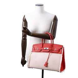 Hermes Birkin 35 Fray Rouge Coeur Swift Handbag Twill Ash Z Stamp