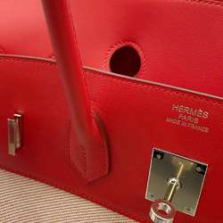 Hermes Birkin 35 Fray Rouge Coeur Swift Handbag Twill Ash Z Stamp