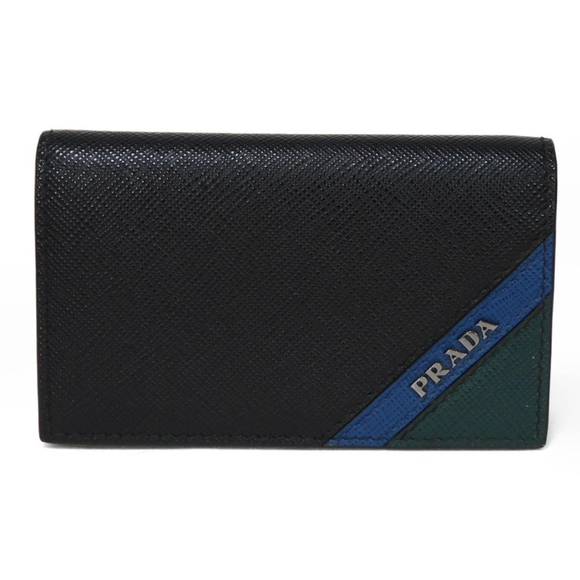 PRADA Card Case Saffiano Stripe Holder Nero Brietta Smear Bi-fold Black 2MC122 2EGO F0575 Men's