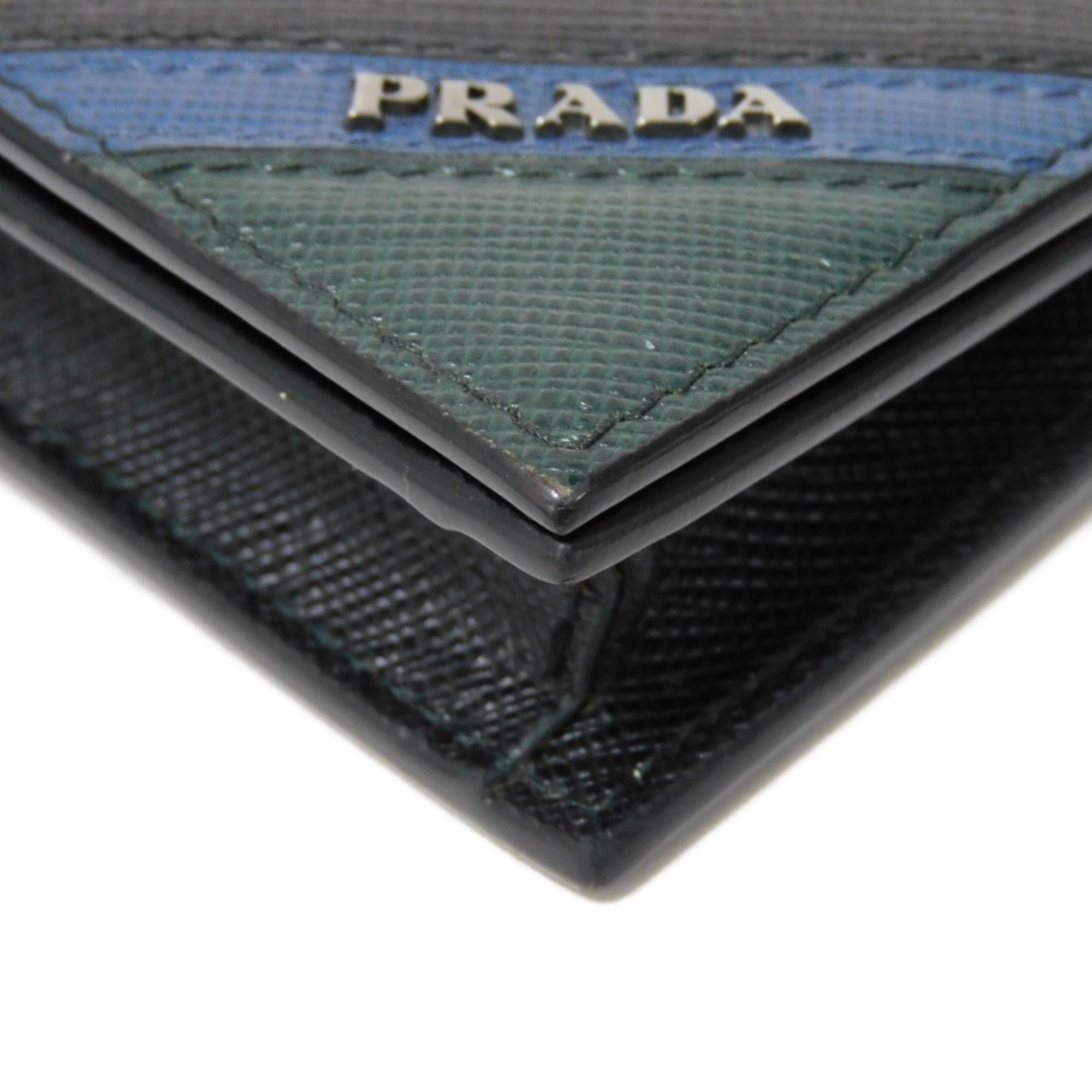 PRADA Card Case Saffiano Stripe Holder Nero Brietta Smear Bi-fold Black 2MC122 2EGO F0575 Men's