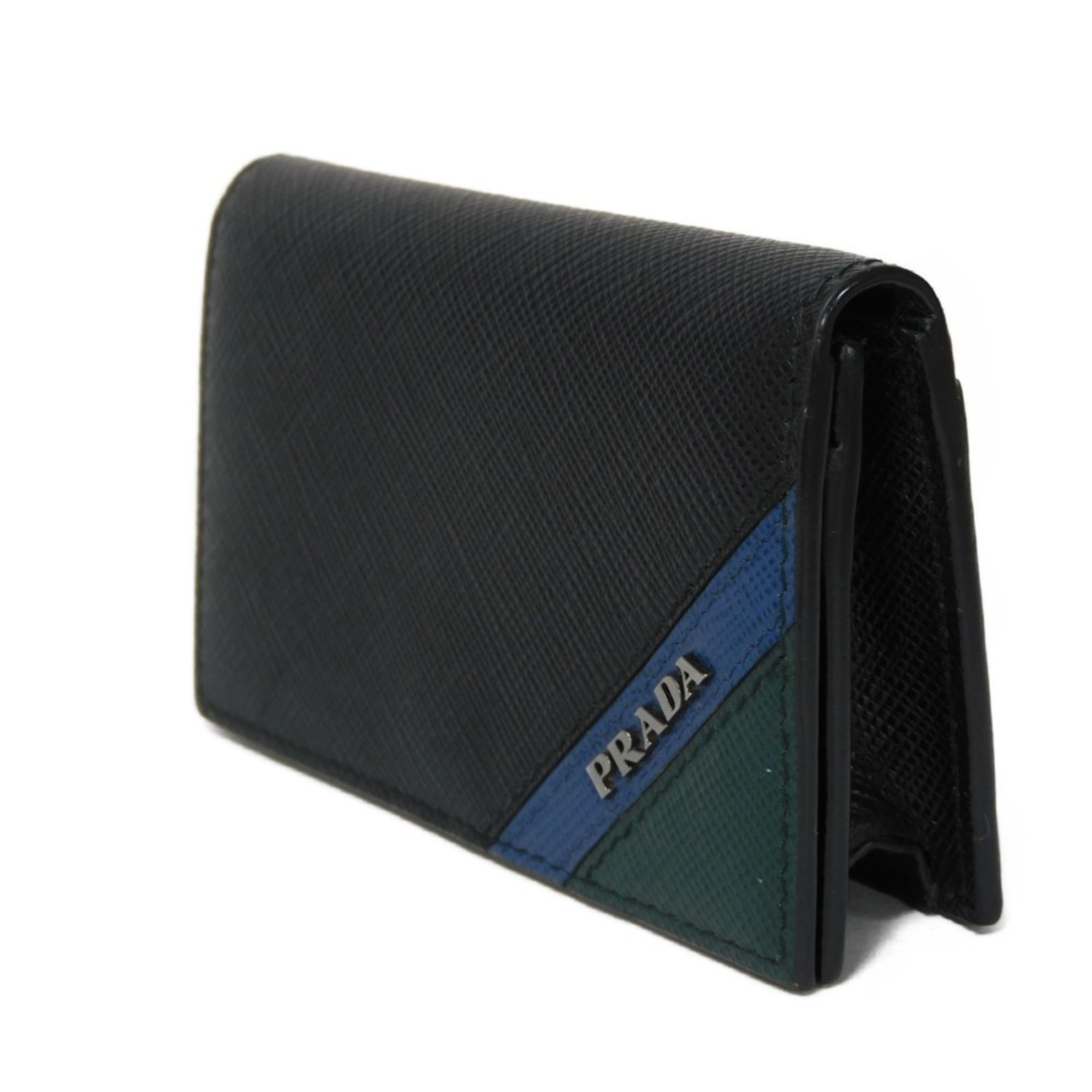 PRADA Card Case Saffiano Stripe Holder Nero Brietta Smear Bi-fold Black 2MC122 2EGO F0575 Men's