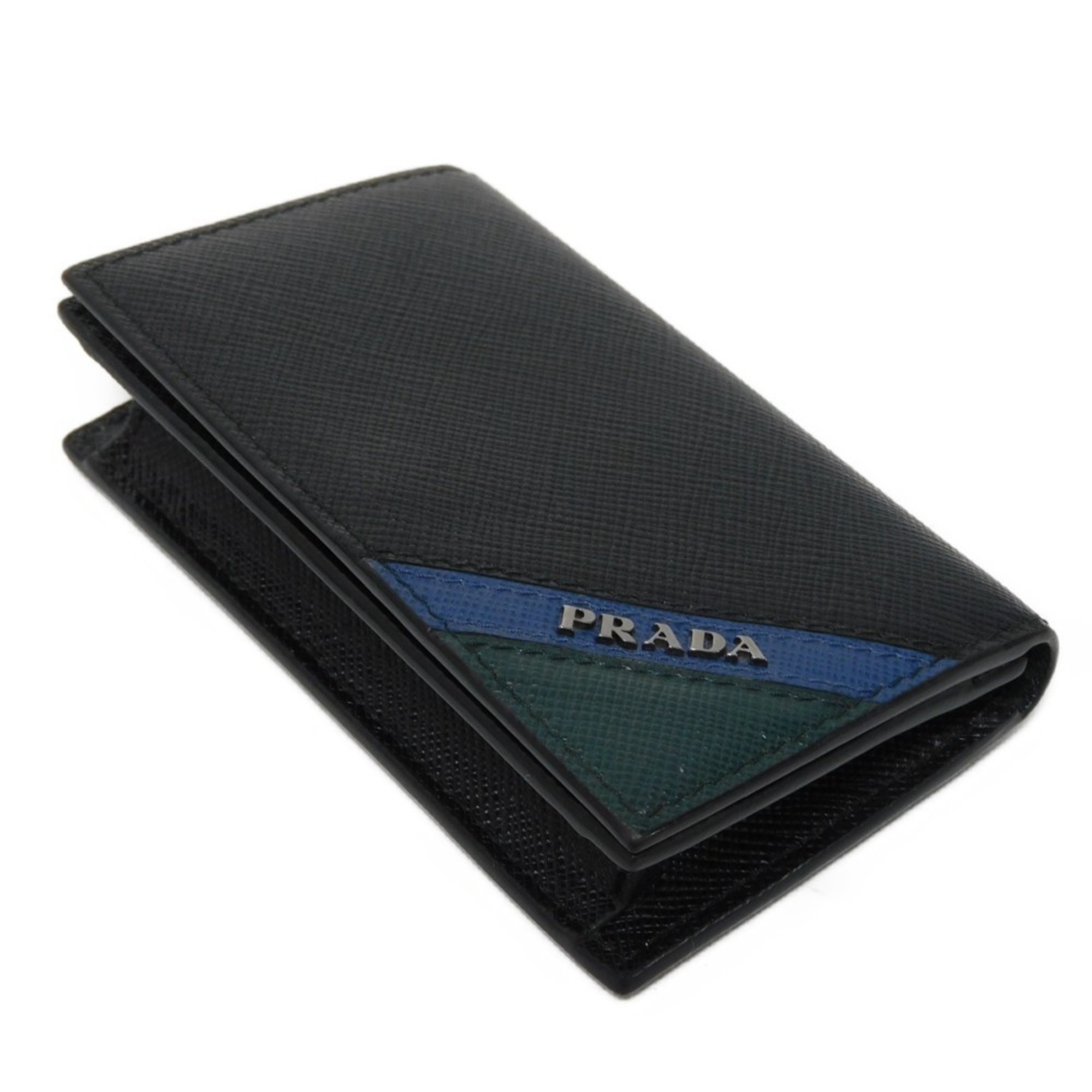 PRADA Card Case Saffiano Stripe Holder Nero Brietta Smear Bi-fold Black 2MC122 2EGO F0575 Men's